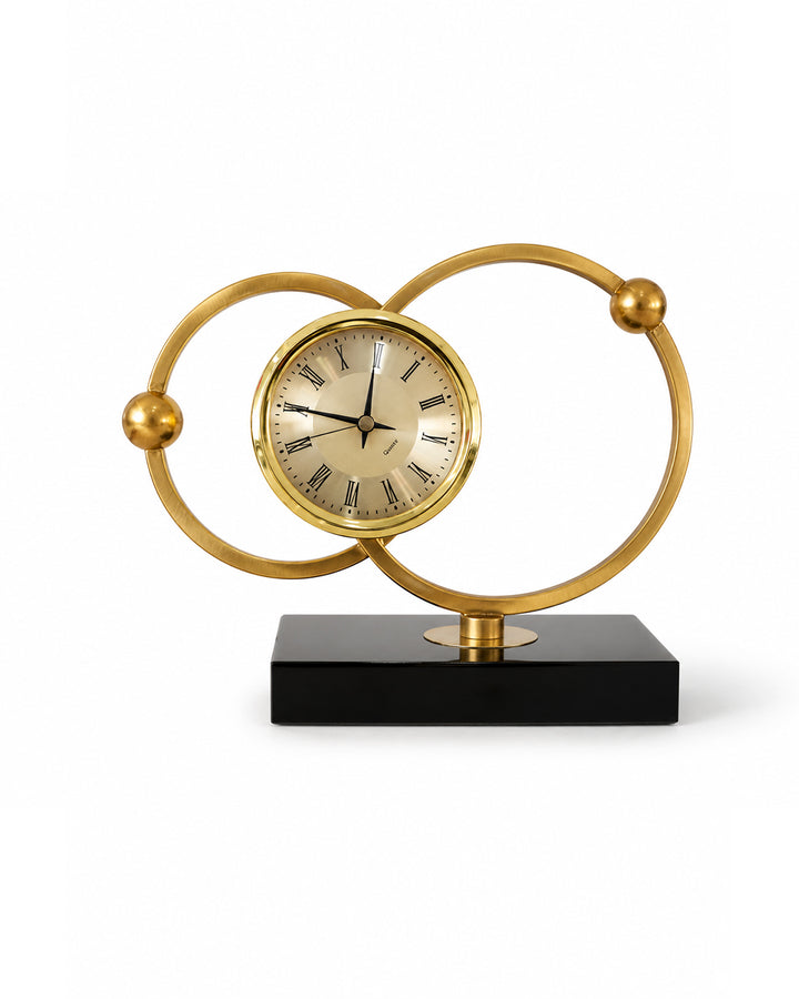 9-Inch Luxury Gold Metal Table Clock with Black Base | Modern Decorative Desk Clock