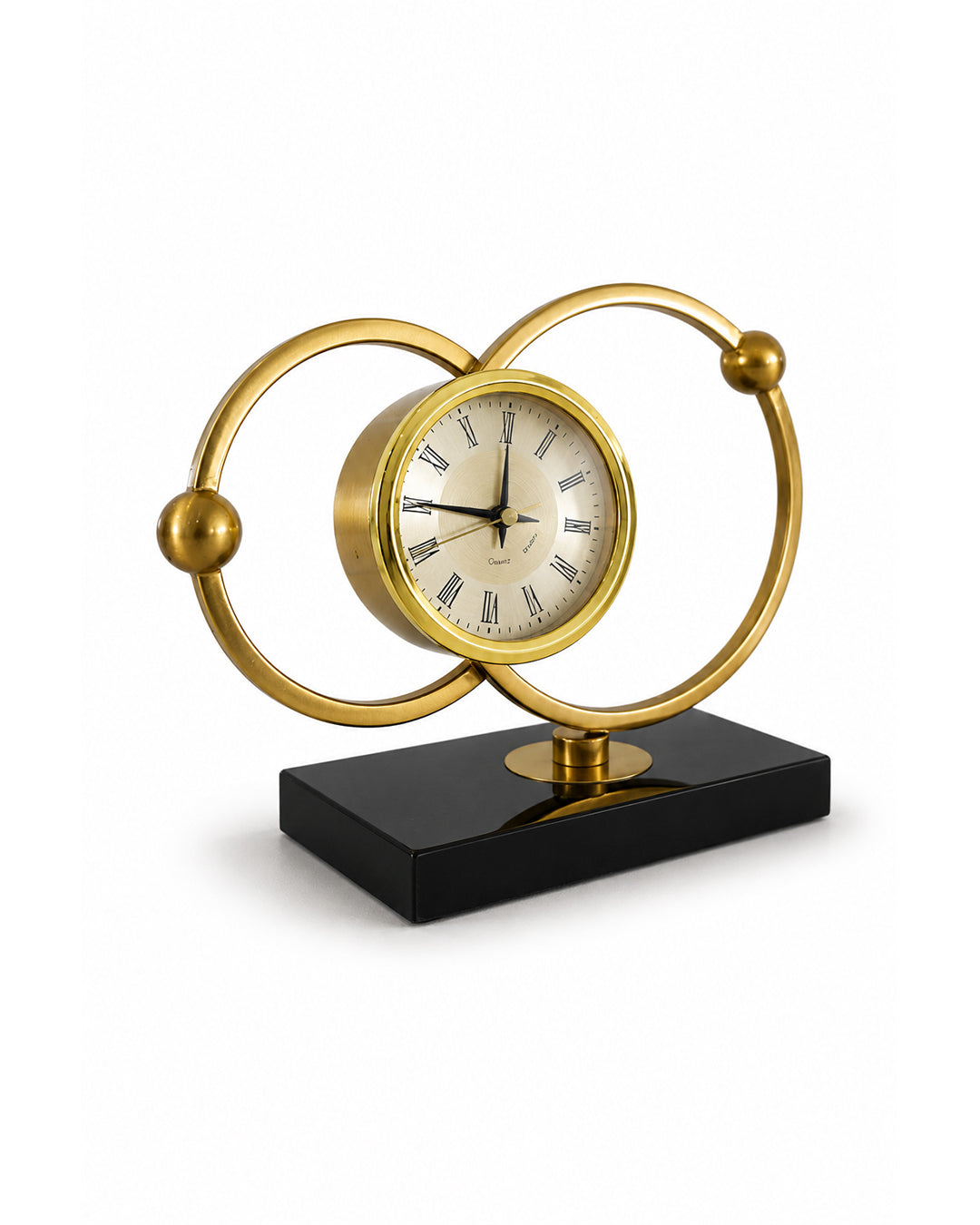 9-Inch Luxury Gold Metal Table Clock with Black Base | Modern Decorative Desk Clock