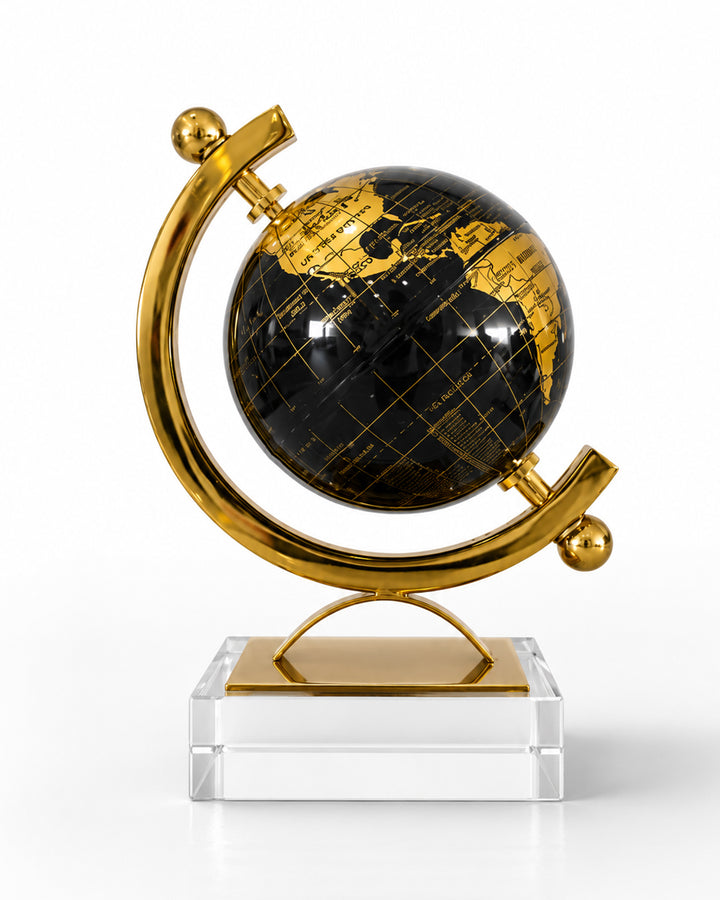 9-Inch Luxury Gold Decorative World Globe Ornament | Modern Metal Table Globe