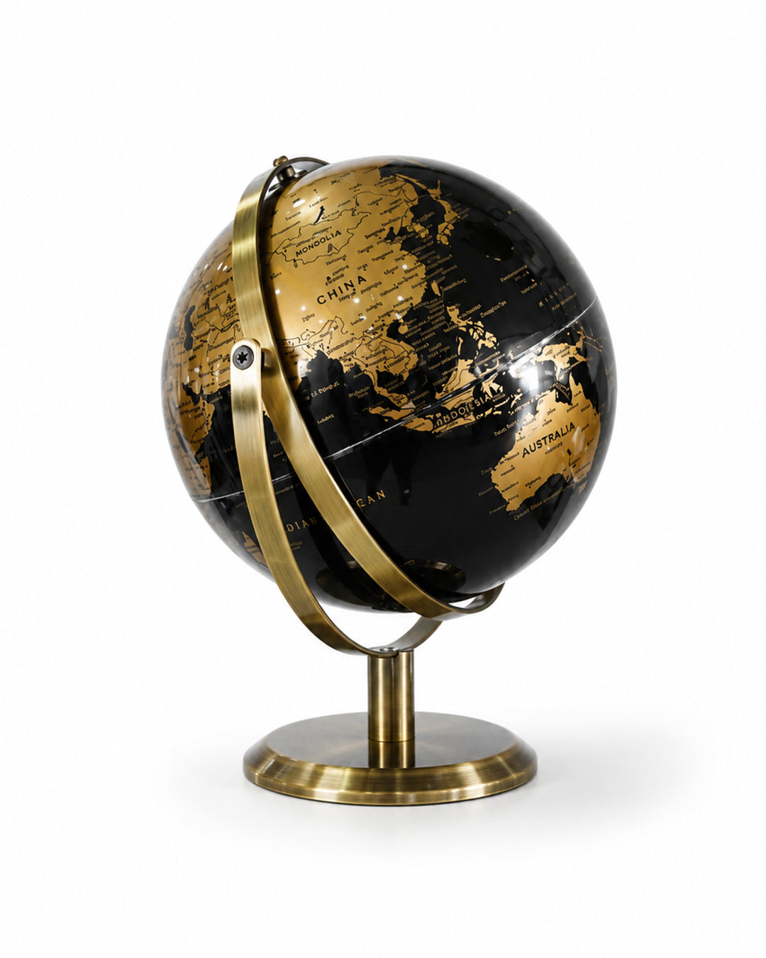 12-Inch Decorative World Globe Ornament | Gold &amp; Black Metal Table Globe