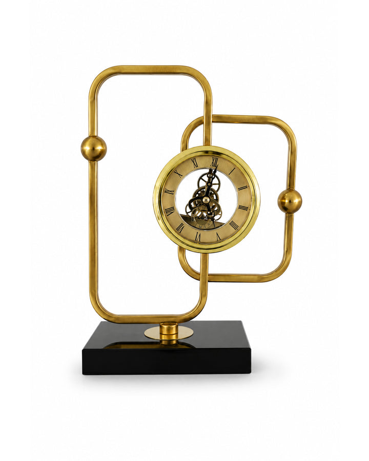 12-Inch Luxury Gold Metal Table Clock with Black Marble Base | Modern Decorative Desk Clock