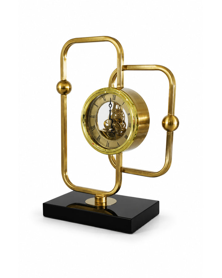 12-Inch Luxury Gold Metal Table Clock with Black Marble Base | Modern Decorative Desk Clock