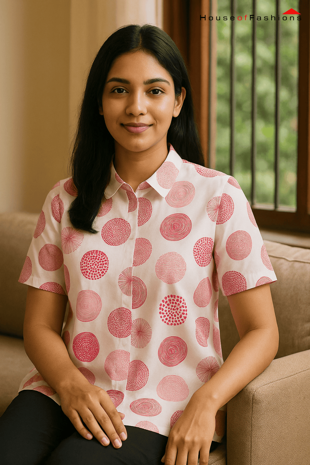 Cherry Swirl Dot Print Short Sleeve Shirt