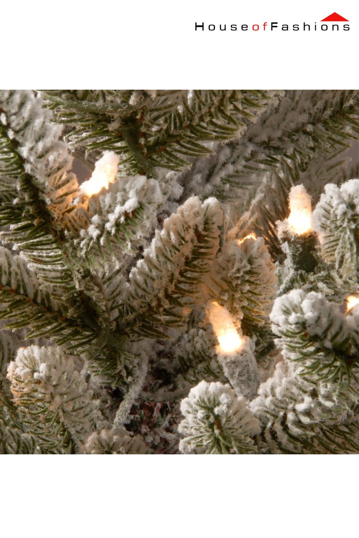 60cm Snowy Pre-Lit Christmas Tree – Frosted Tabletop Pine with Warm LED Lights & Burlap Base | House of Fashions