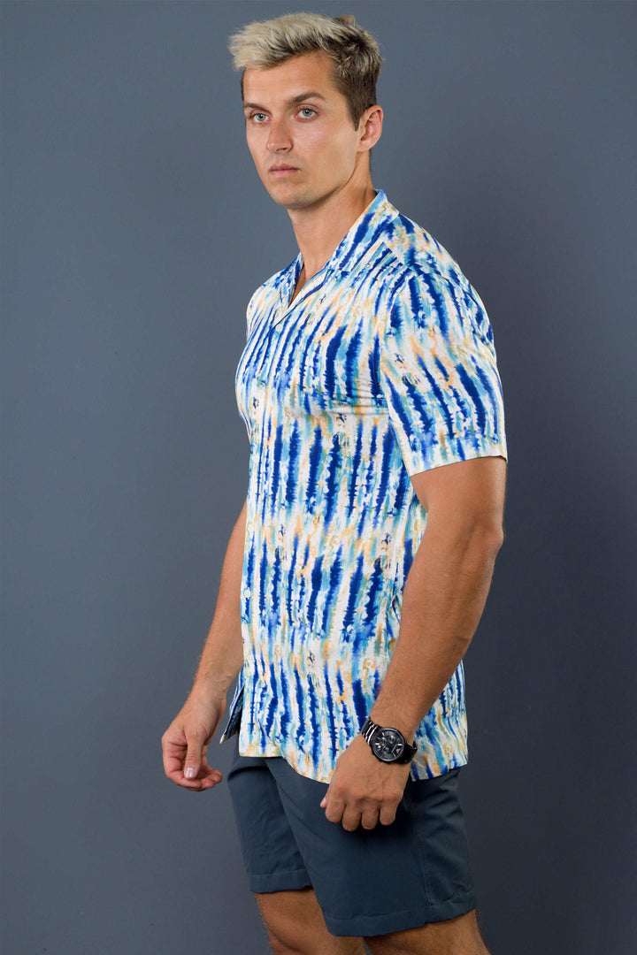 Cuban Collar S/S Shirt (Blue)