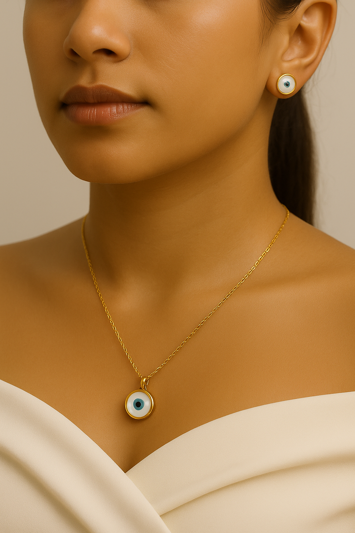 Gold-Tone Evil Eye Necklace & Earring Set – Circular Motif