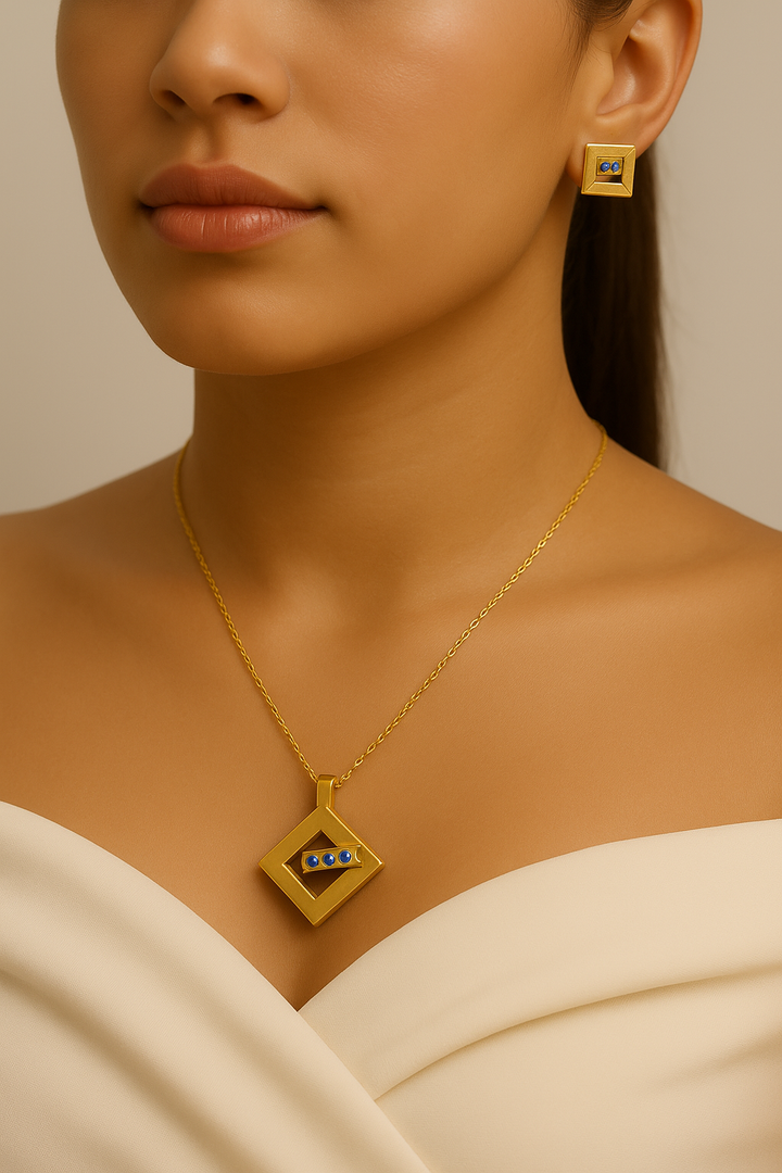 Sapphire Gold Luxe Pendant & Earring Set