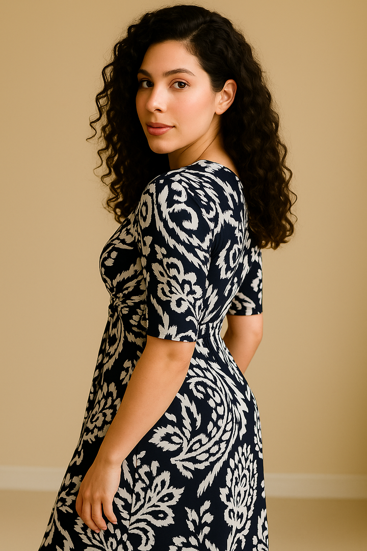 Midnight Swirl Twist-Front Maxi Dress
