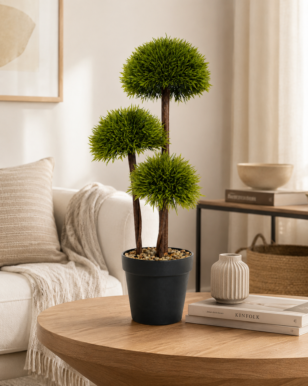 Triple Ball Artificial Topiary Tree with Black Pot | Modern Home Decoration