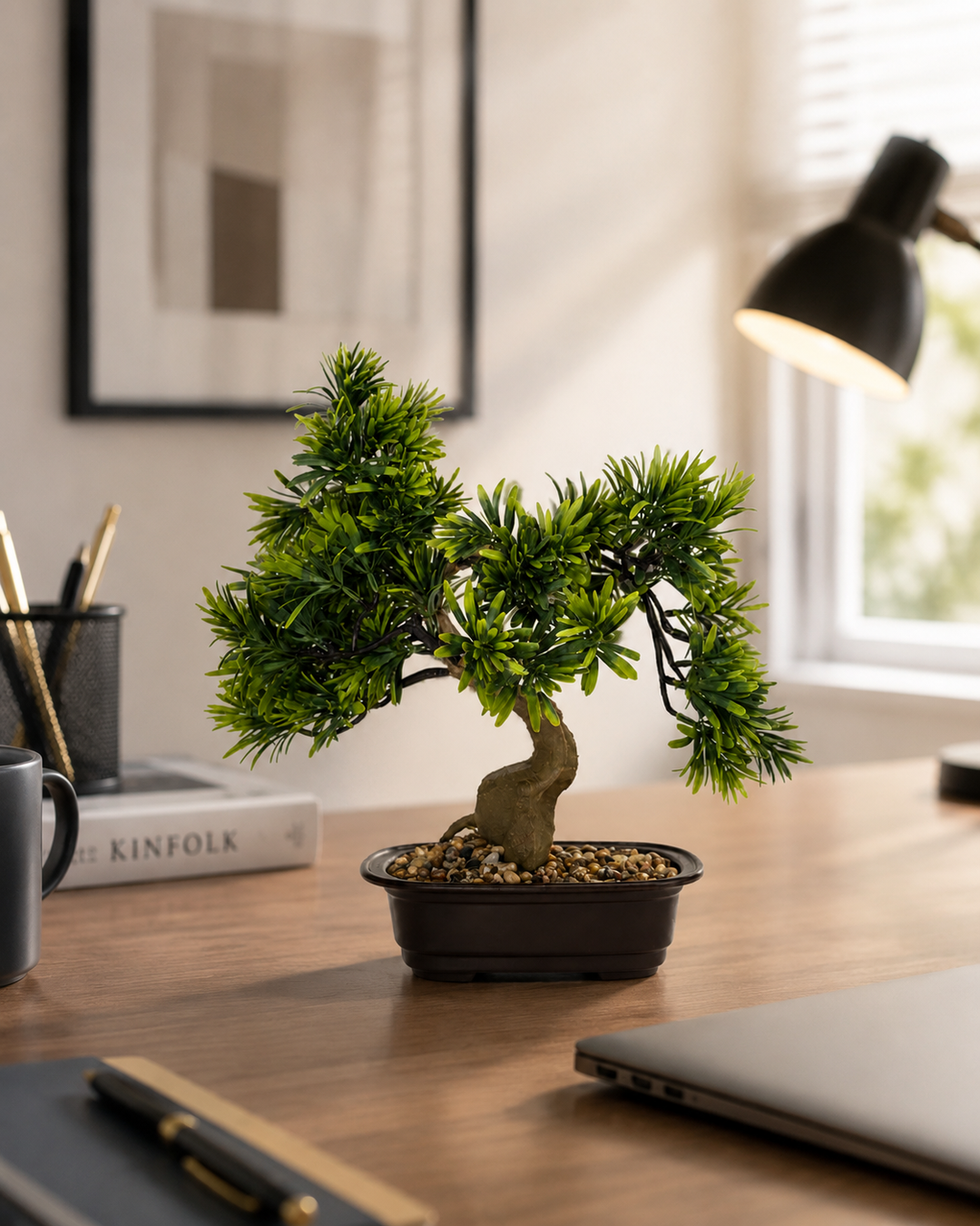Artificial Bonsai Plant with Decorative Pot | Faux Tabletop Tree for Home &amp; Office