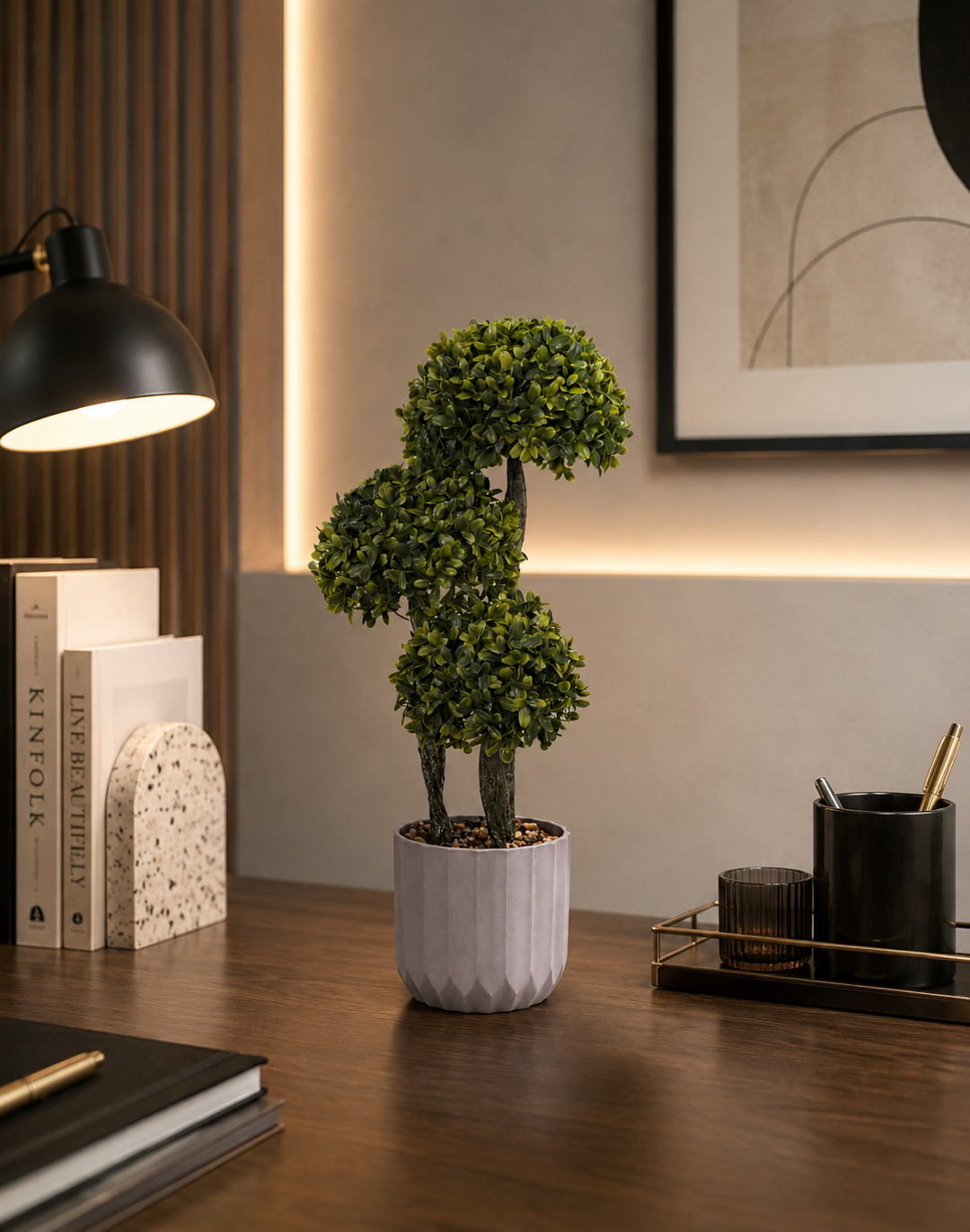 Artificial Triple Ball Topiary Plant with Decorative Pot | Faux Green Plant for Home &amp; Office