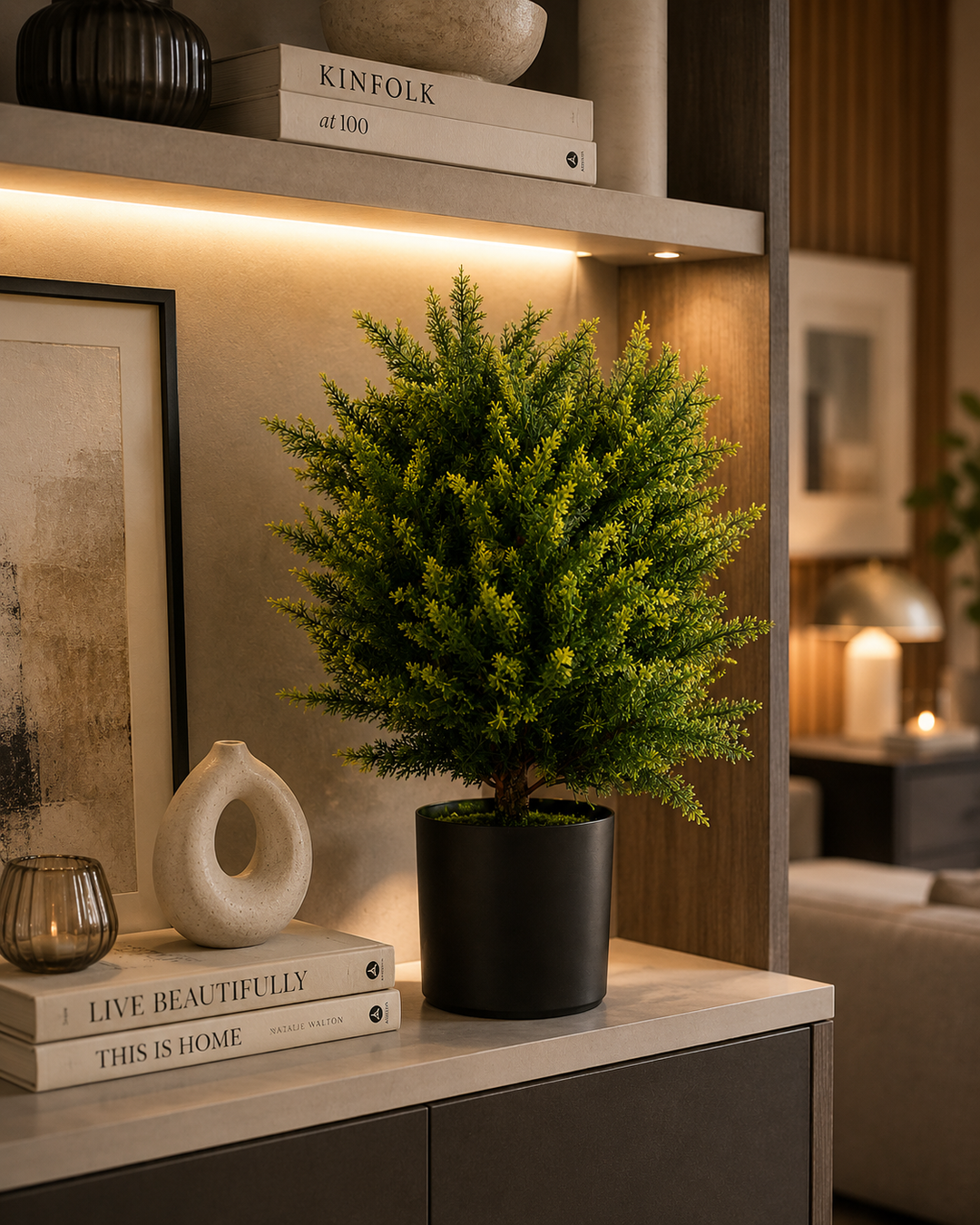 Artificial Cypress Plant with Black Pot | Green Home Decoration | Gift Item