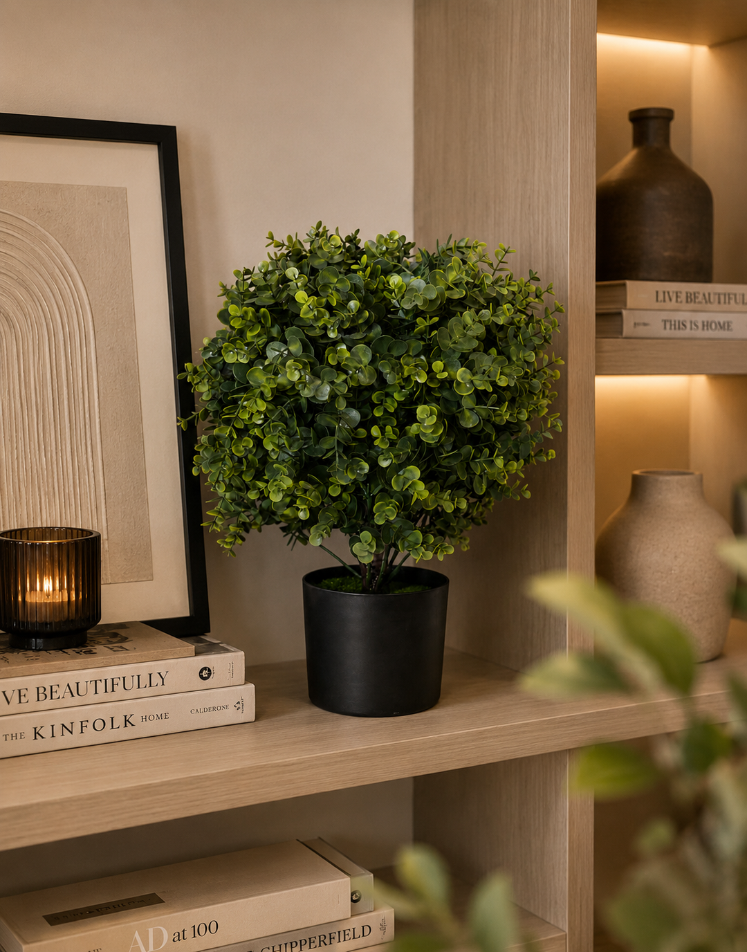 Artificial Eucalyptus Plant with Black Pot | Decorative Table Plant