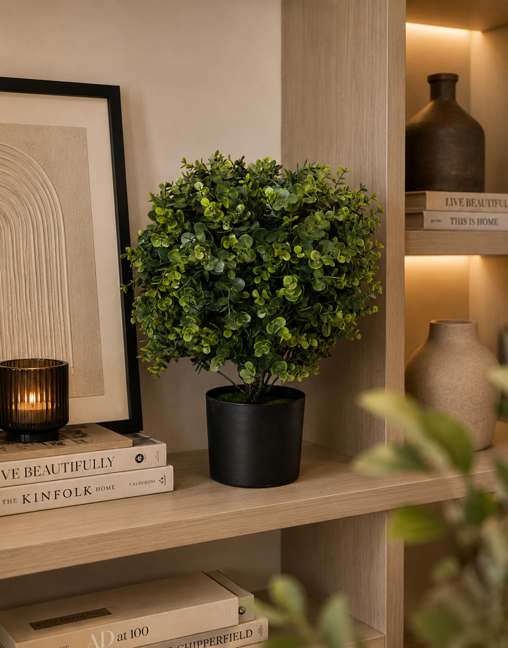 Artificial Eucalyptus Plant with Black Pot | Decorative Table Plant