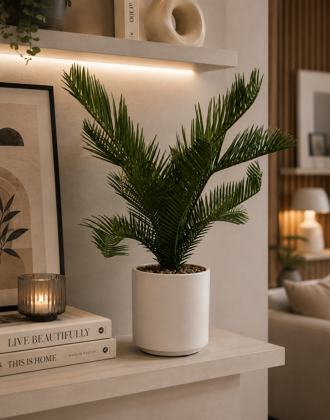 Artificial Palm Plant with White Pot | Tropical Home Decoration | Decorative Gift Item
