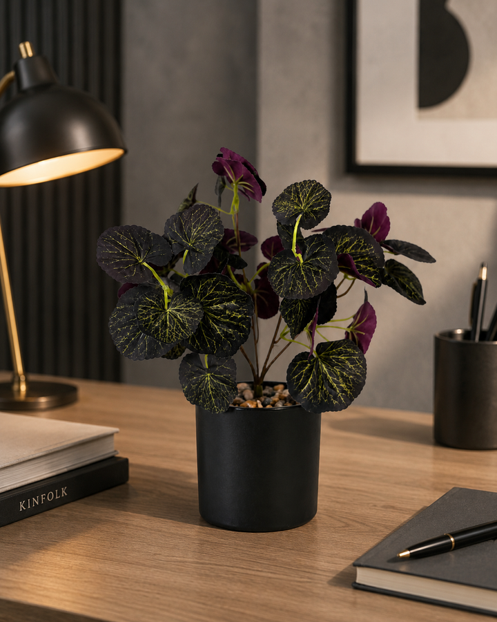 Artificial Purple Leaf Plant with Black Pot | Decorative Faux Plant for Home &amp; Office