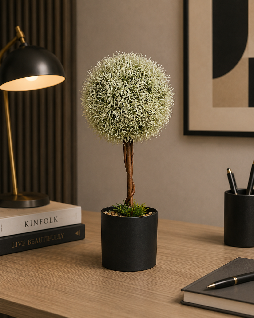 White Artificial Topiary Tree with Black Pot | Elegant Home Decoration | Decorative Gift Item