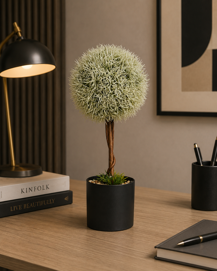 White Artificial Topiary Tree with Black Pot | Elegant Home Decoration | Decorative Gift Item