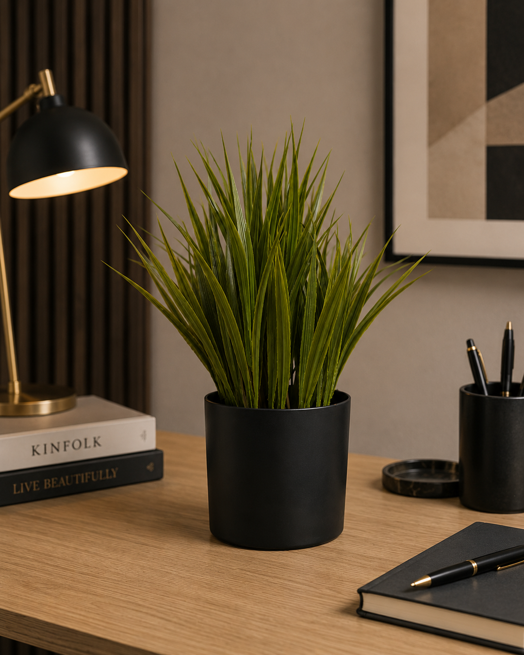 Artificial Grass Plant with Black Pot | Modern Table Décor | Home Decoration Gift Sri Lanka