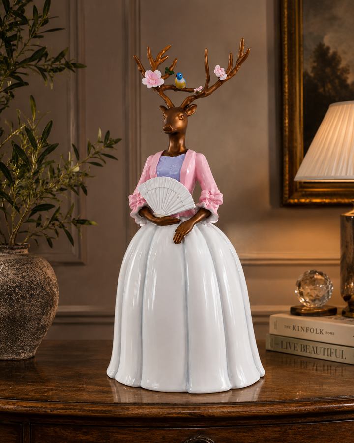 18-Inch Elegant Ceramic Deer Lady Figurine | Decorative Table Ornament