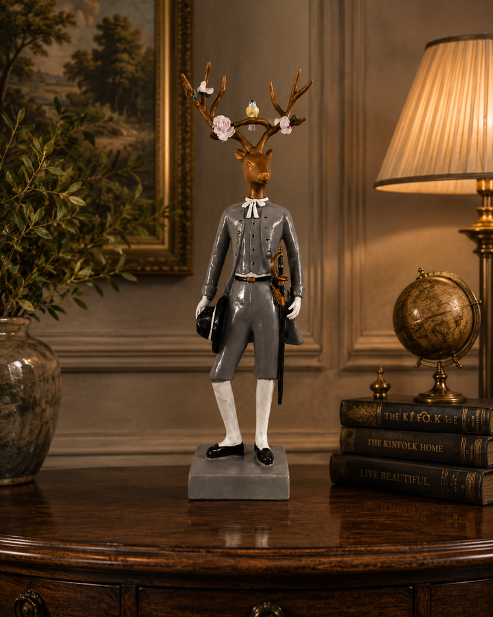 18-Inch Elegant Ceramic Deer Gentleman Figurine | Luxury Decorative Table Ornament