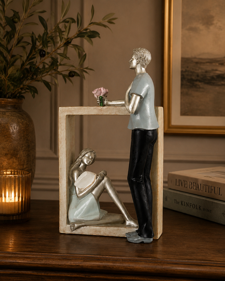 10-Inch Ceramic Couple Love Figurine | Romantic Decorative Table Ornament