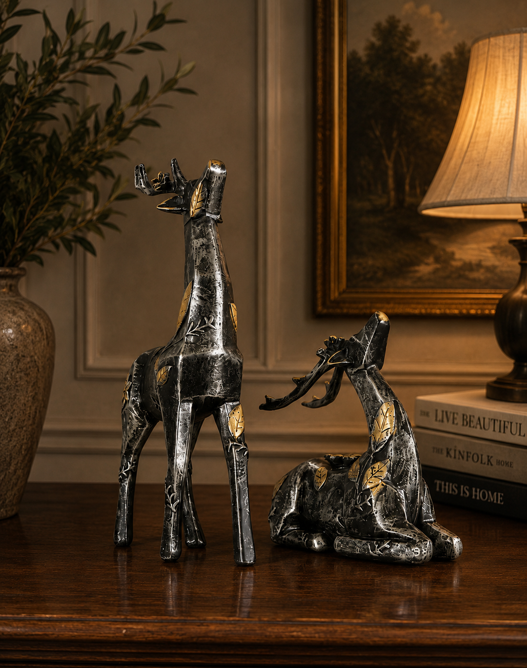 Ceramic Deer Figurine Set | Decorative Deer Ornaments Set