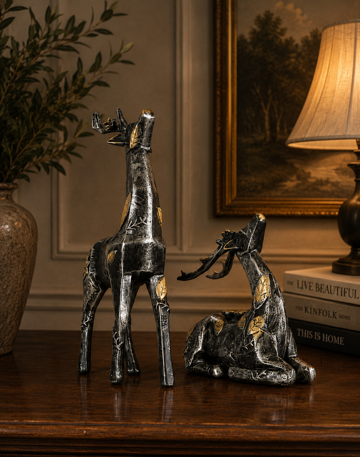 Ceramic Deer Figurine Set | Decorative Deer Ornaments Set
