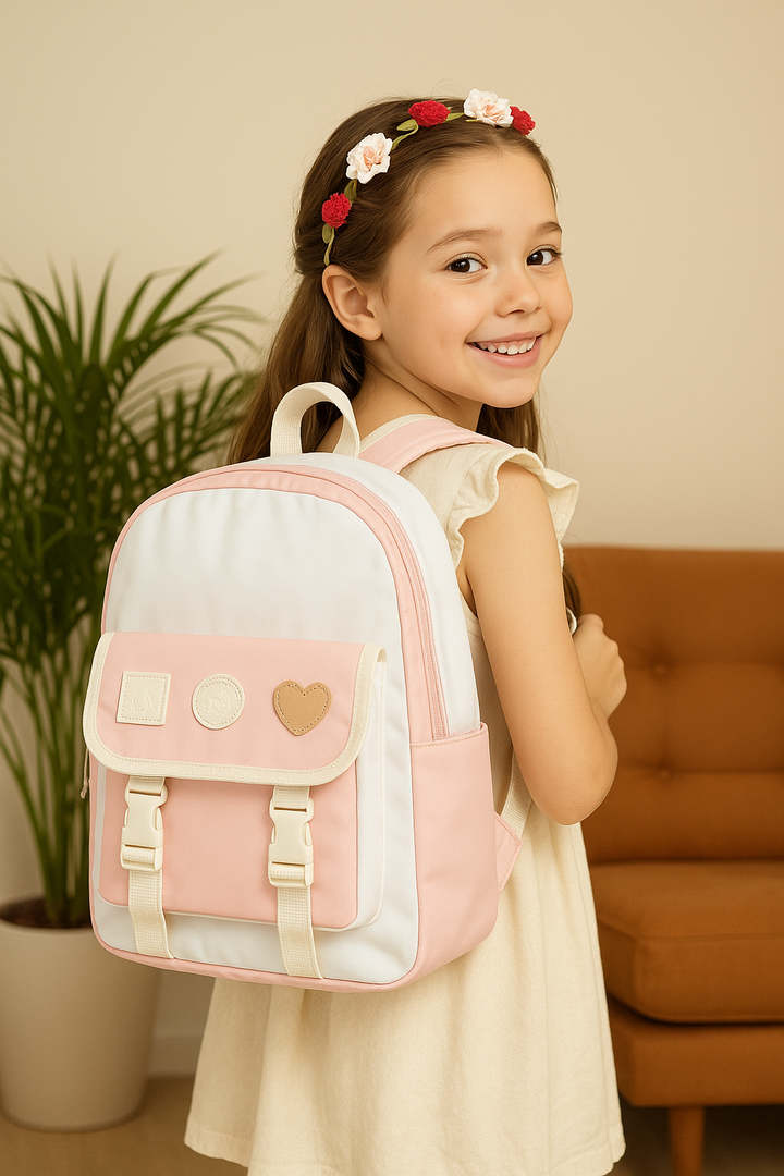 Pink & White Heart Patch Junior School Backpack