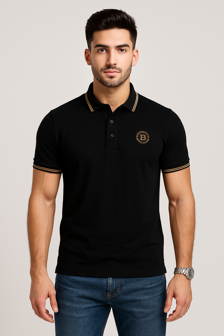 Black Polo Tee with Contrast Trim