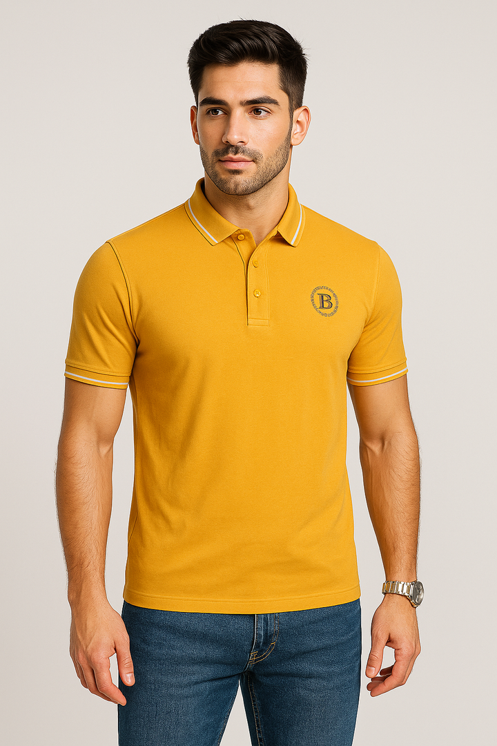 Mustard Yellow Polo Tee with Contrast Trim