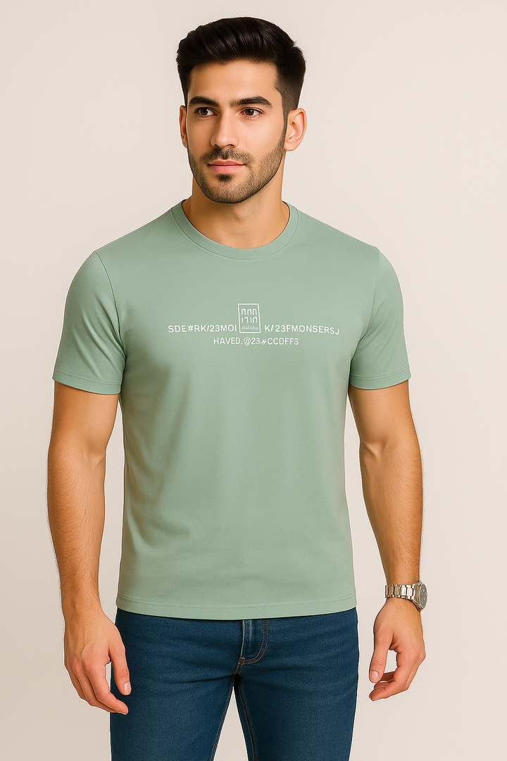 Mint Green Tech Text Printed T-Shirt