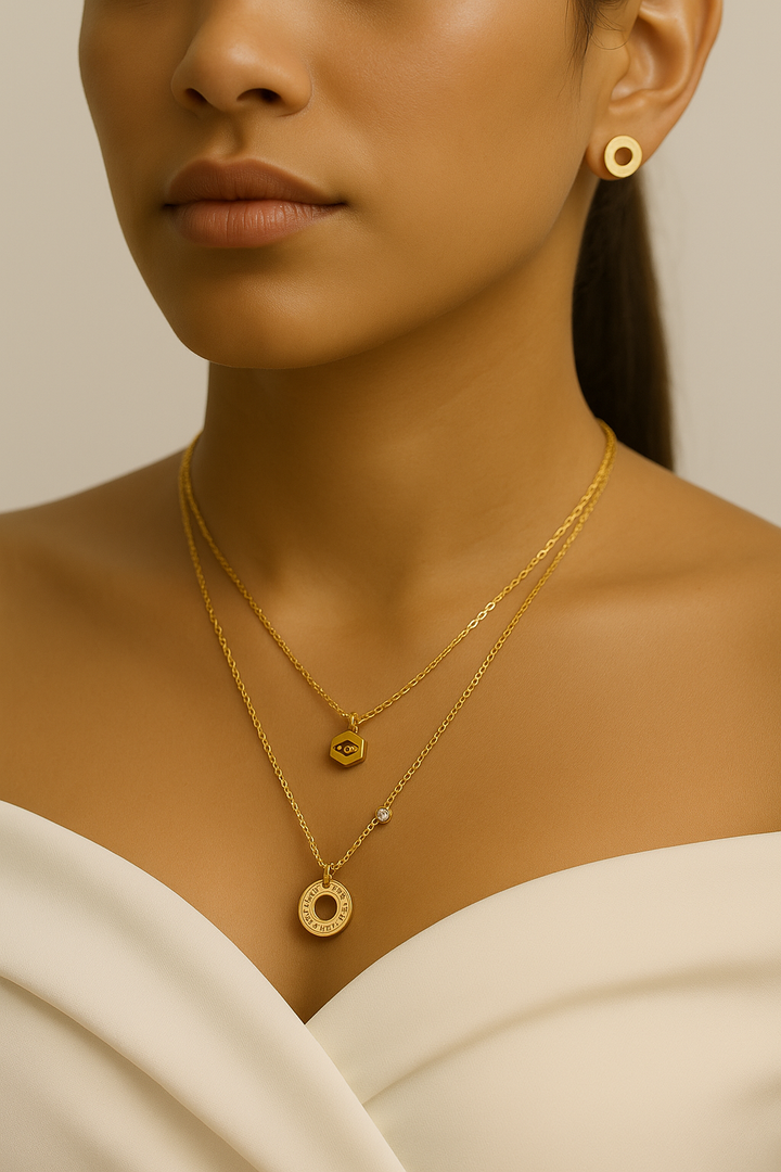 Double Chain Gold Necklace Set with Mini Medallions