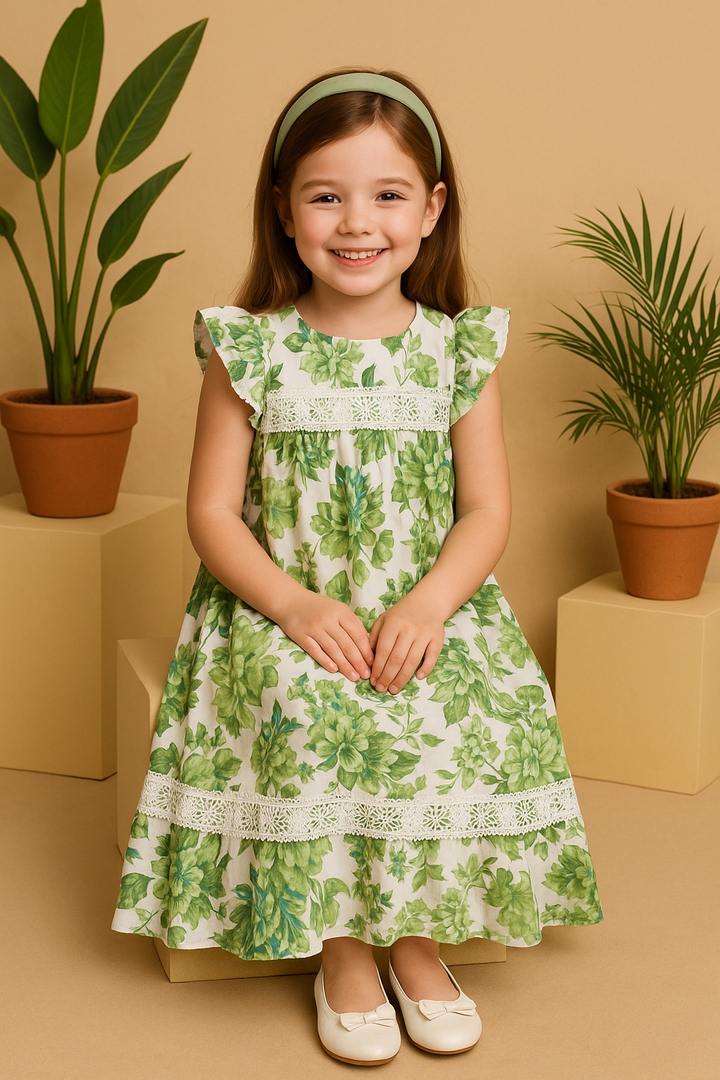 Emerald Bloom – Green Botanical Lace Dress