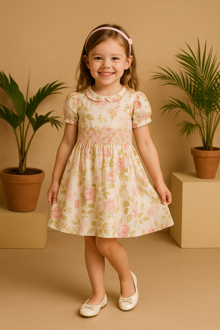 Rose Whispers – Smocked Floral Cotton Dress