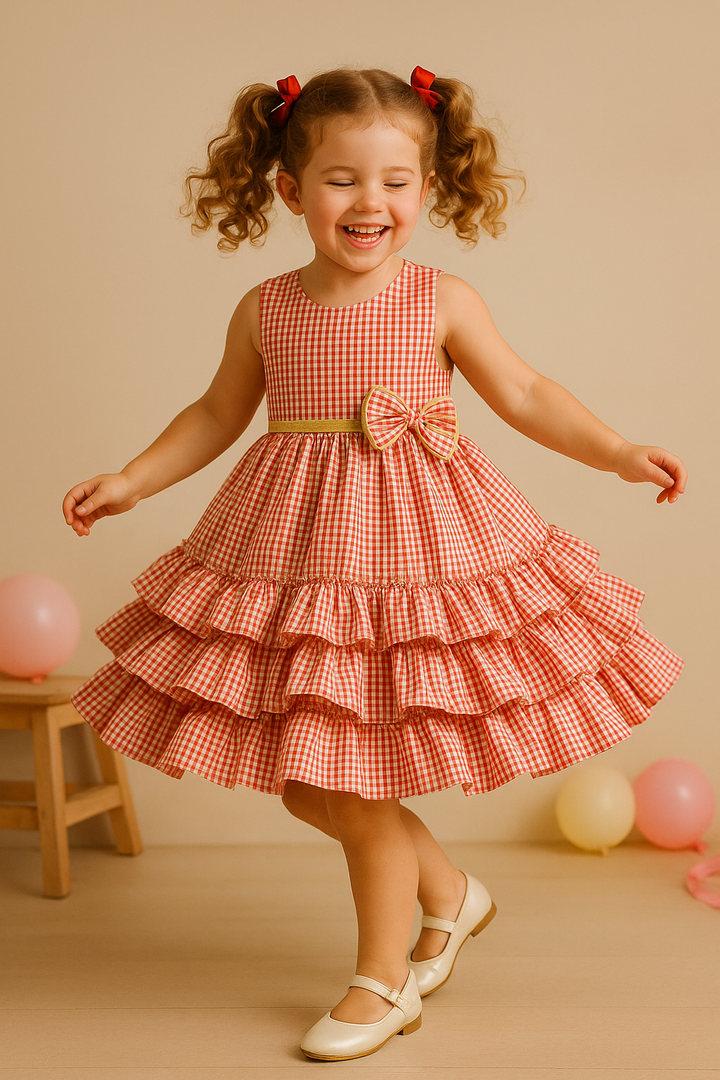 Cherry Picnic – Tiered Gingham Party Dress