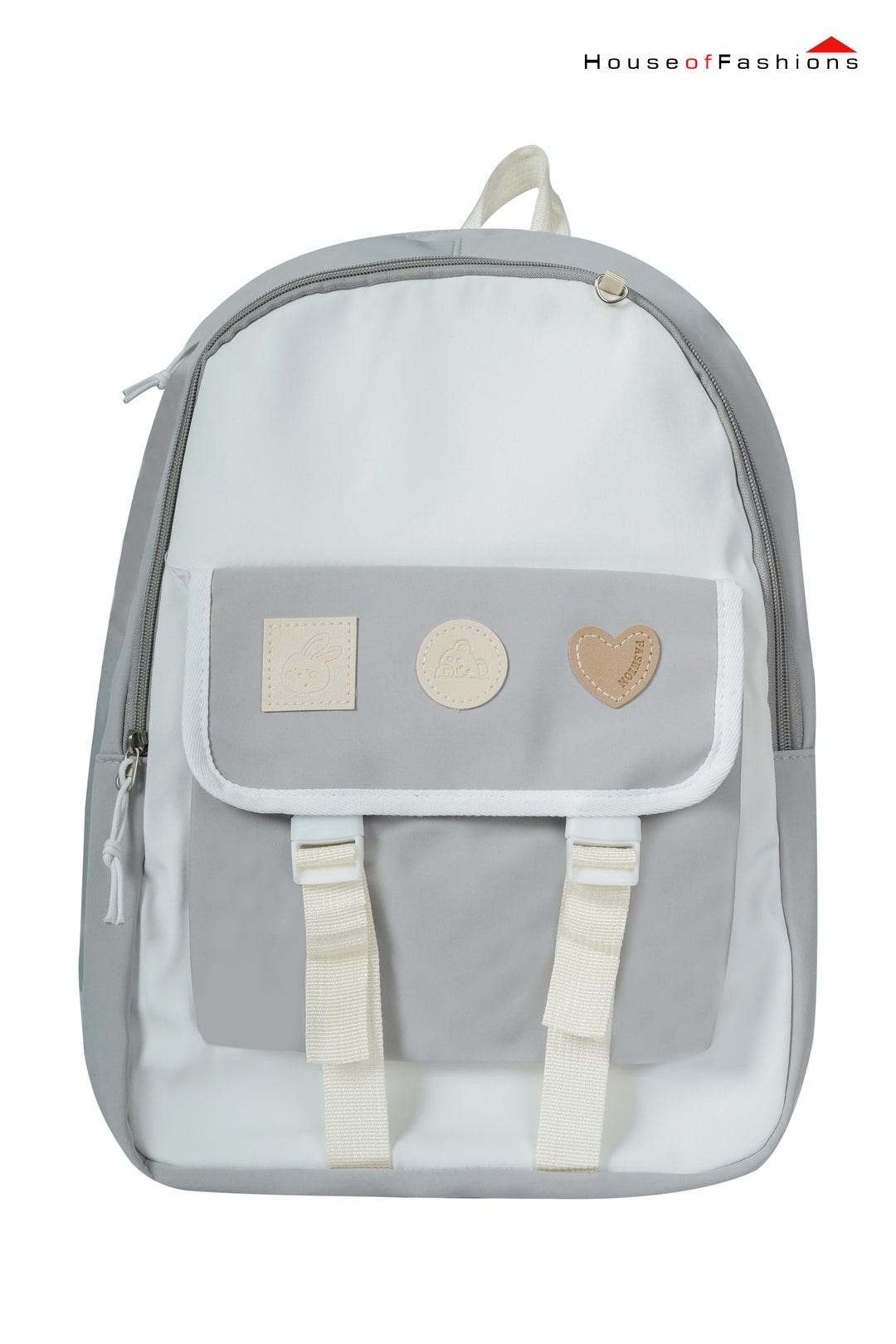 Grey & White Heart Patch School Backpack for Girls