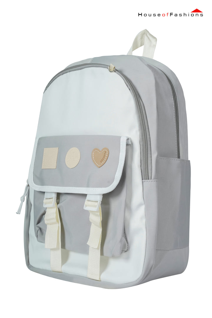 Grey & White Heart Patch School Backpack for Girls