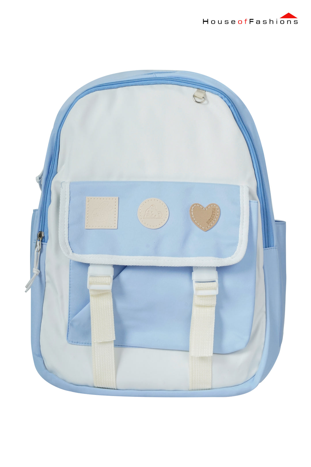 Blue & White Heart Patch Backpack – Junior Girls' School Bag
