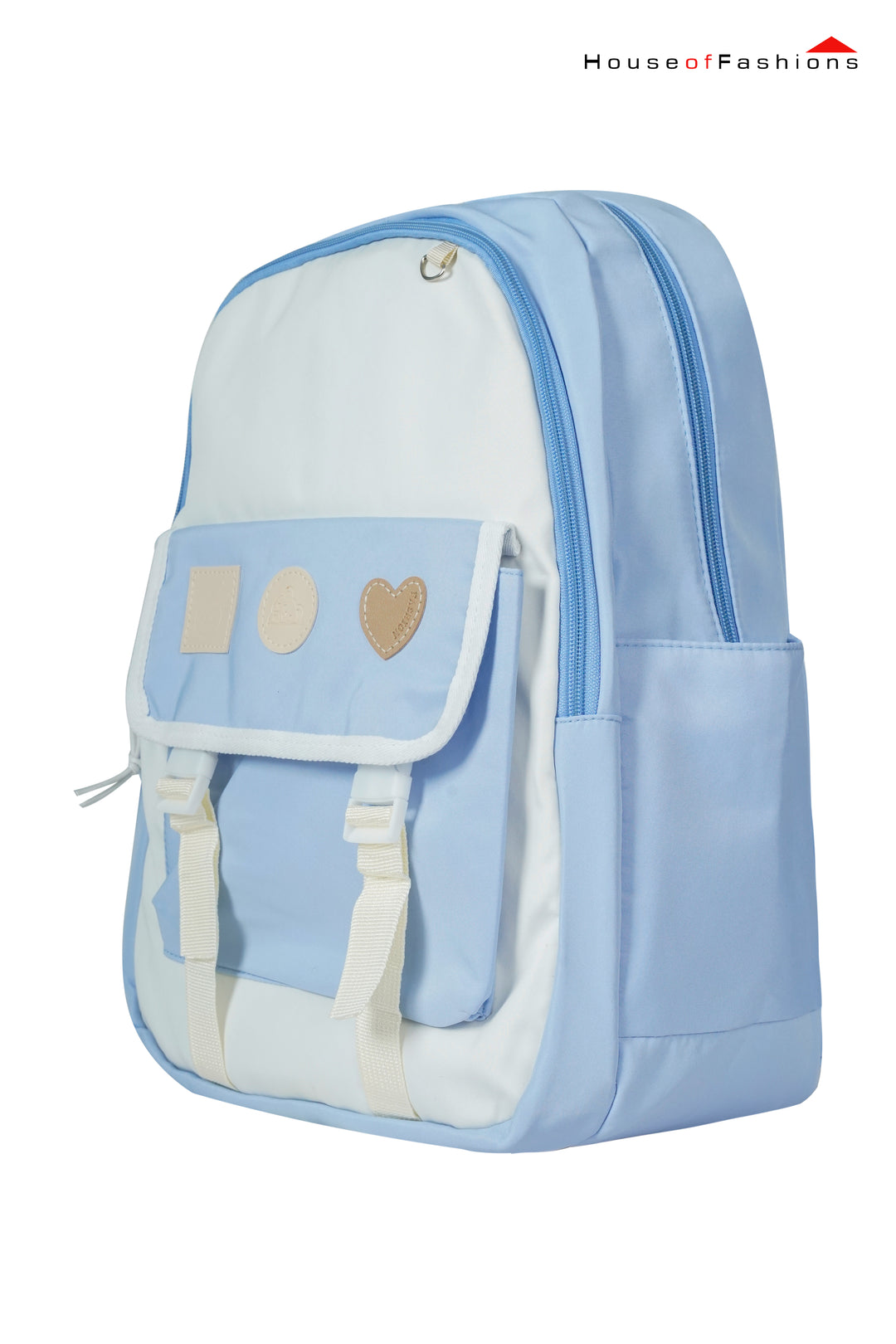 Blue & White Heart Patch Backpack – Junior Girls' School Bag