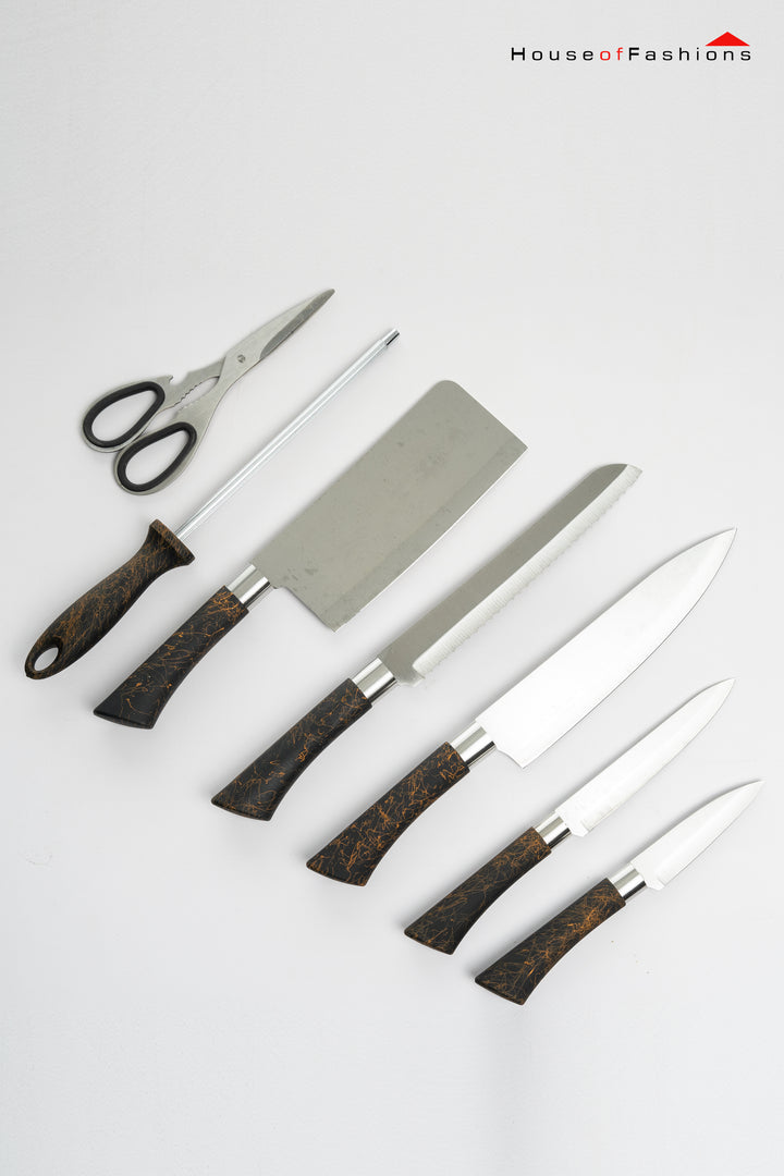 Stainless Steel 7-Piece Knife Set with Wooden Block – Durable Kitchen Tools for Sri Lankan Homes