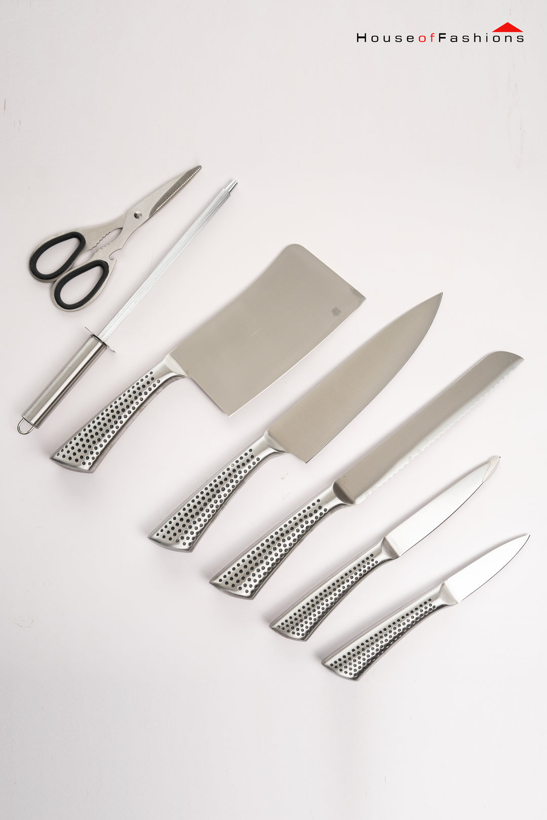 High Quality Stainless Steel 7-Piece Knife Set with Wooden Block – Durable Kitchen Tools for Sri Lankan Homes