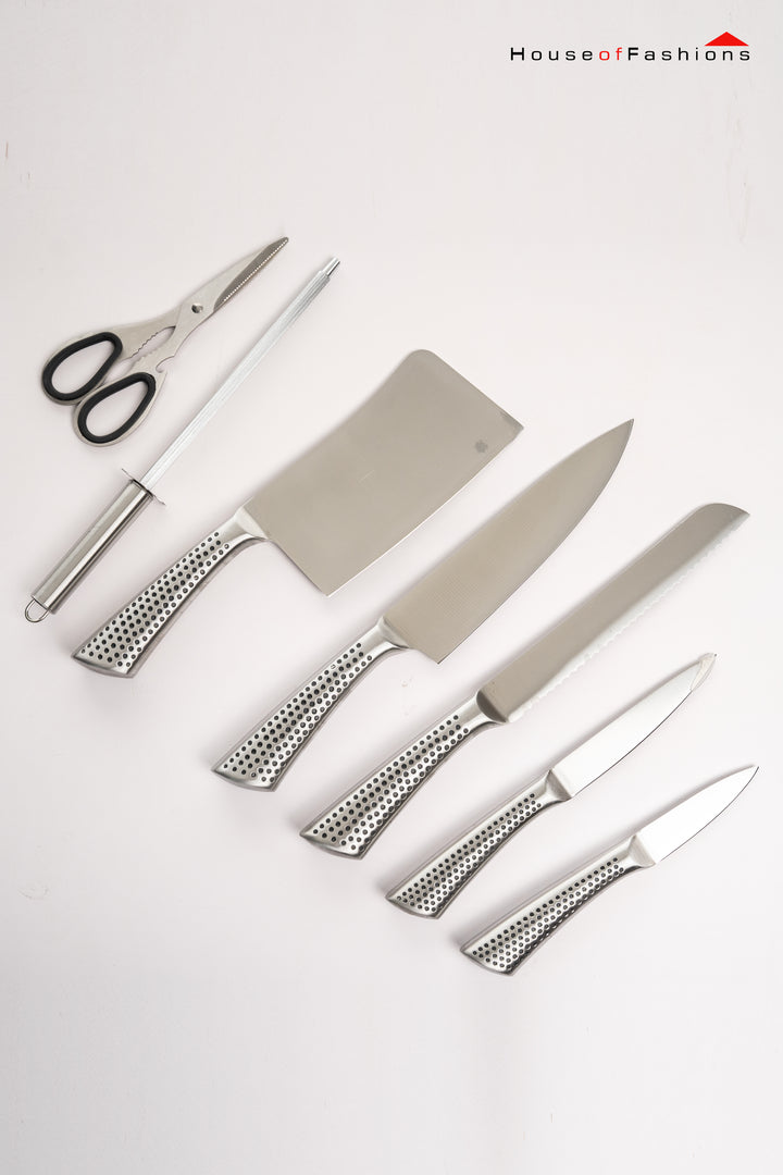 High Quality Stainless Steel 7-Piece Knife Set with Wooden Block – Durable Kitchen Tools for Sri Lankan Homes