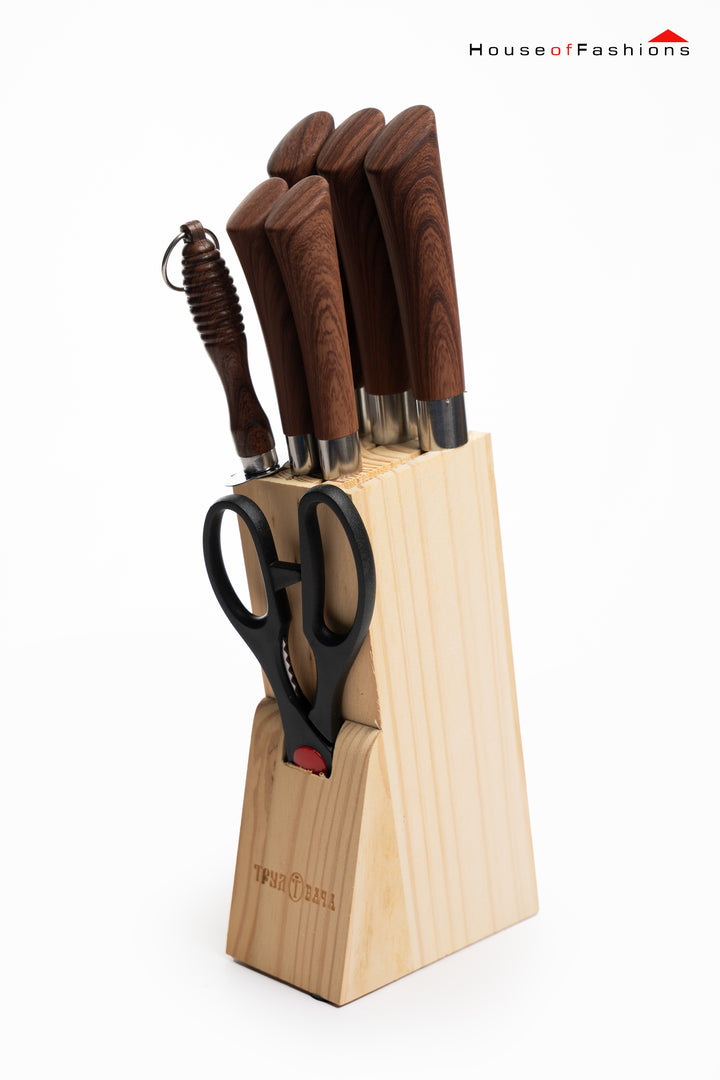 8-Piece Knife Set with Wooden Block – Durable Kitchen Tools for Sri Lankan Homes