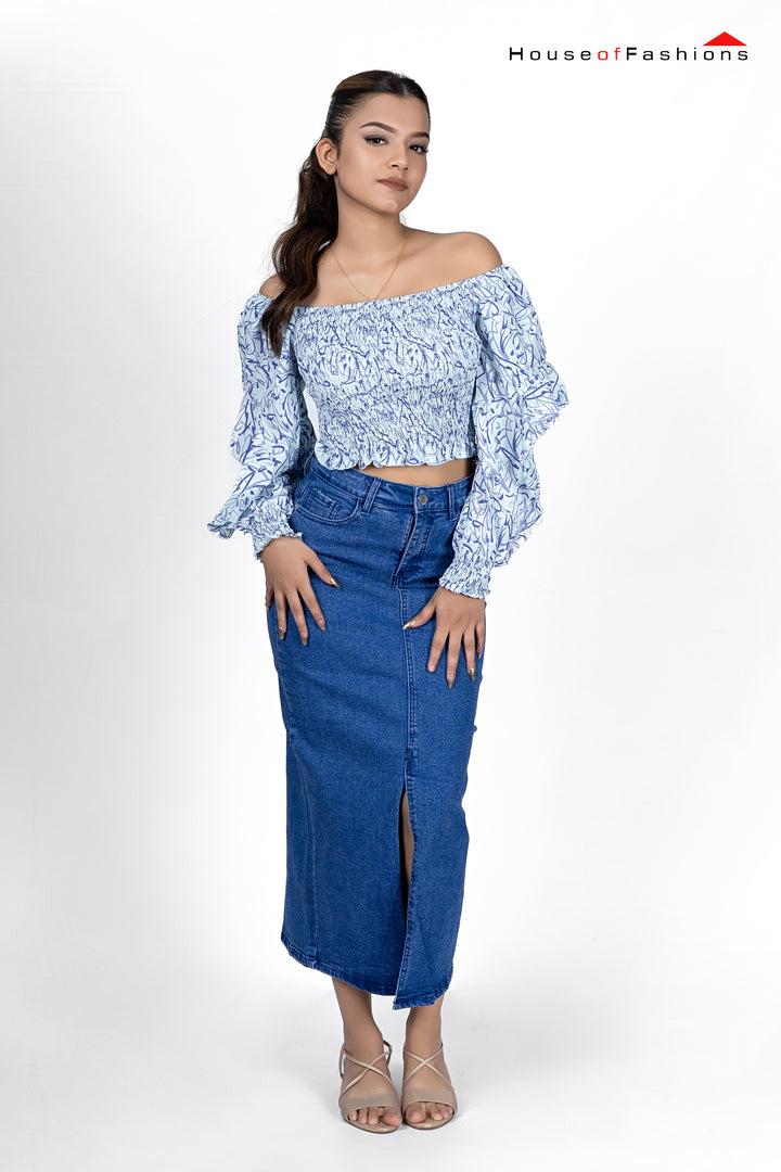 Printed Smocked Crop Top