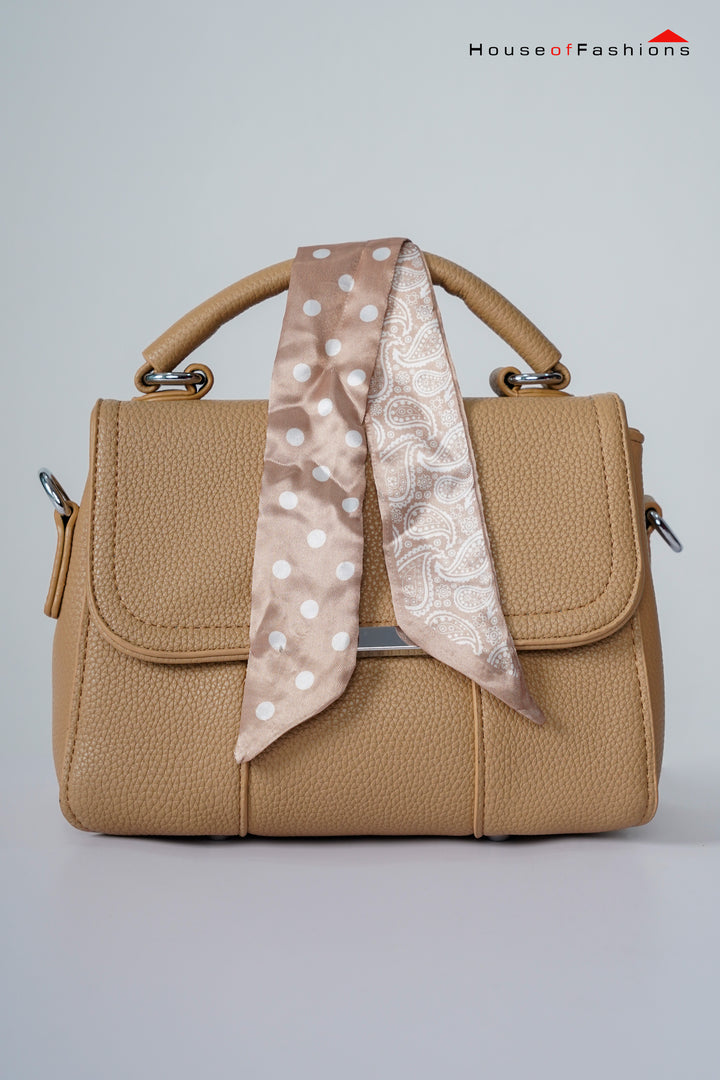 Women’s Elegant Crossbody Bag – Vegan Leather with Top Handle & Ribbon Scarf