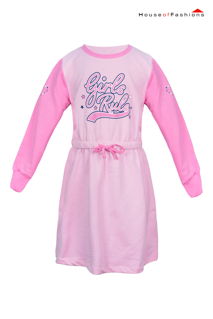 Pink Jersey Knit Dress with “Girls Rule” Print
