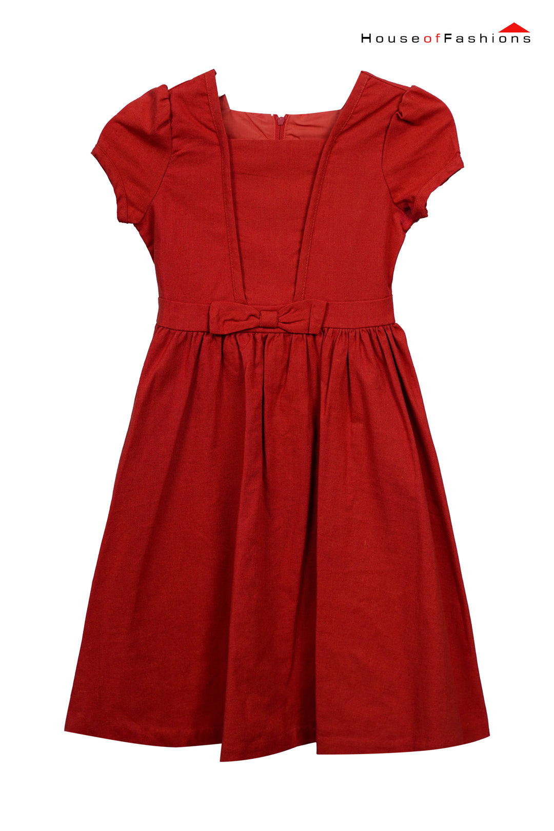 Classic Red Fit-and-Flare Dress with Bow Detail