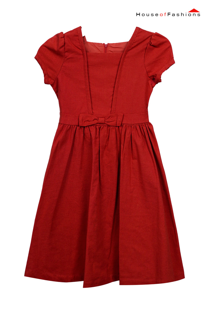 Classic Red Fit-and-Flare Dress with Bow Detail