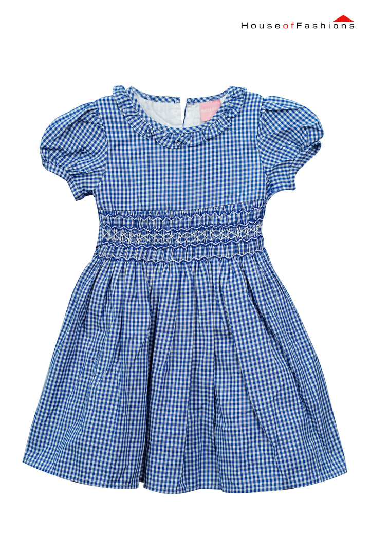 Blue Gingham Smocked Party Dress with Cap Sleeves